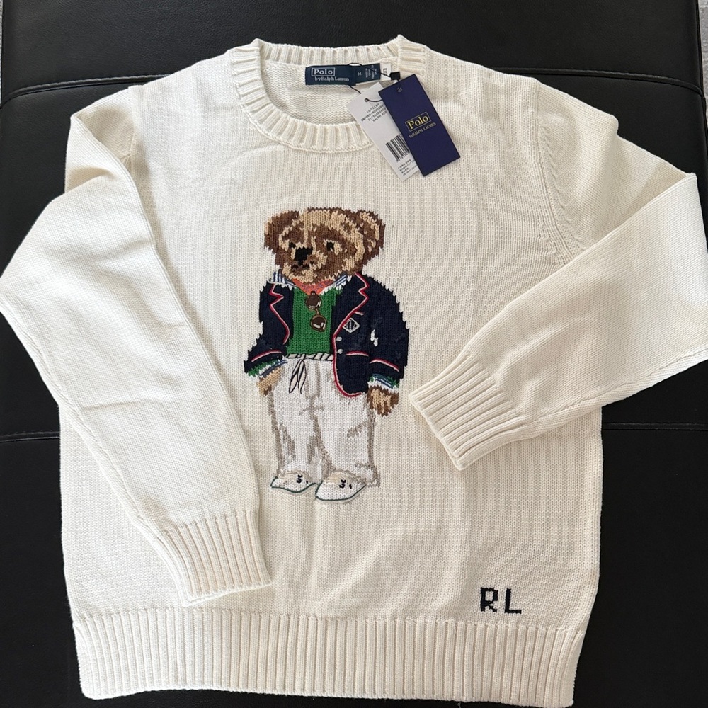 Polo by Ralph Lauren White Sweater with Bear Motif
